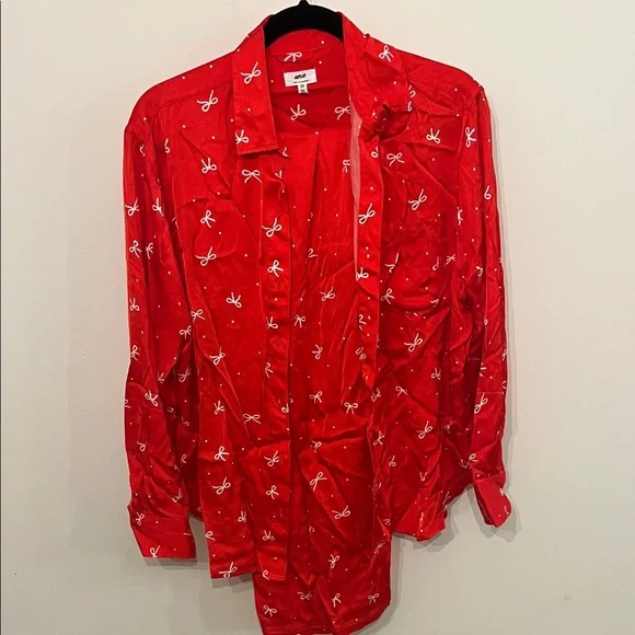 Aerie OFF DUTY Satin Red Bow Pajama Set - Picture 5 of 7